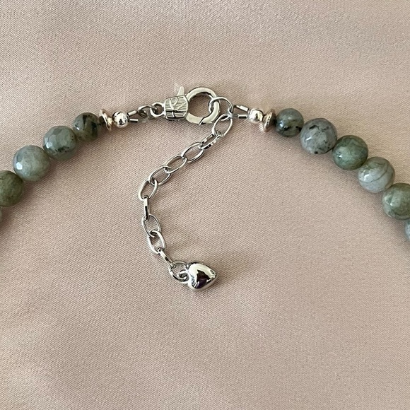 Labradorite Gemstone Statement Necklace With Silver Accents Adjustable Length. - Picture 5 of 6